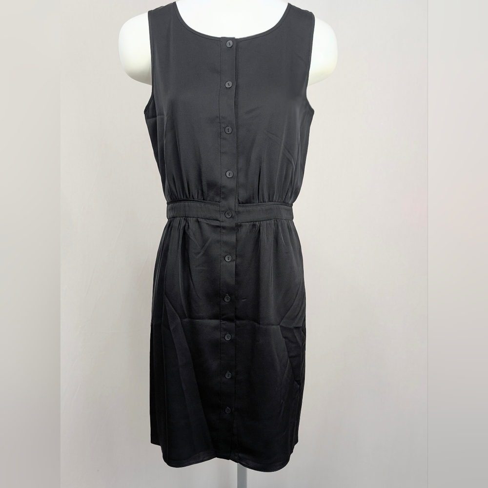 Theory Black Button-Front Midi Silk Dress